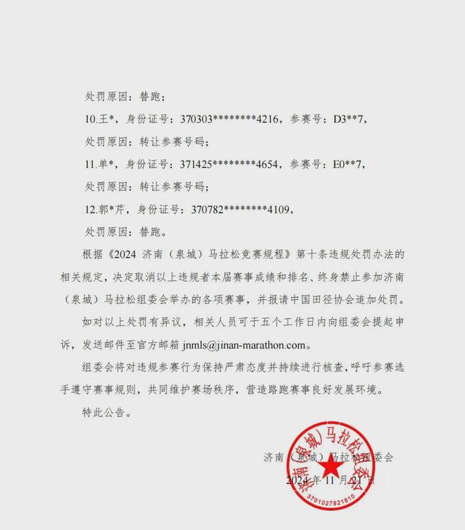 九游娱乐：12人违规！济南马拉松发出处罚公告！(图2)