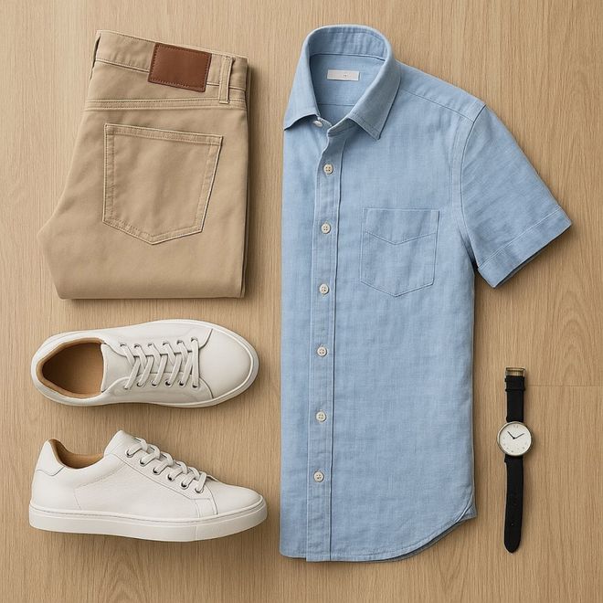 3套男士“短袖衬衫+长裤”搭配简单率性自然帅气!(图3)