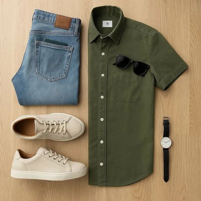 3套男士“短袖衬衫+长裤”搭配简单率性自然帅气!(图1)